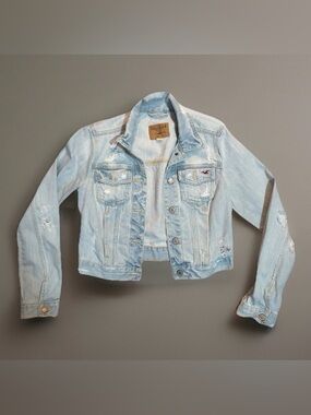 Hollister Distressed Cropped Denim Jean Jacket - Medium